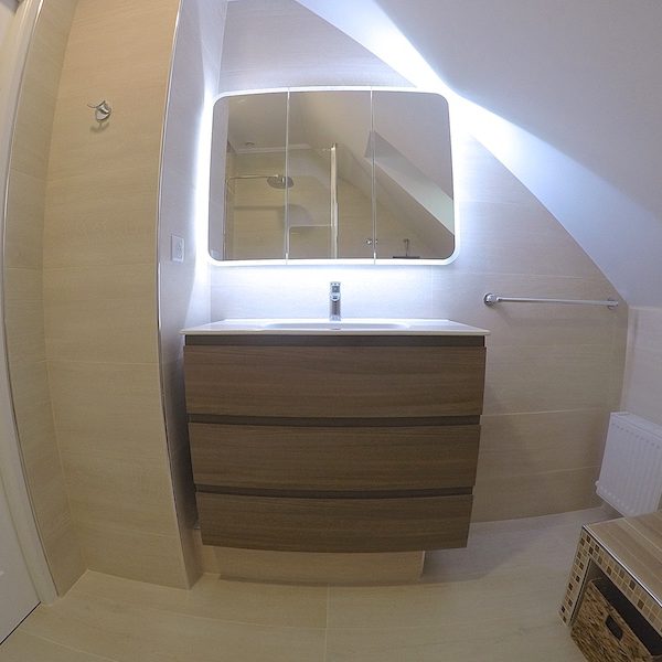 Meuble vasque 3 tiroirs L90cm H72cm P47cm avec mitigeur GROHE série BAULOOP