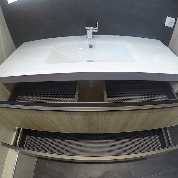 Meuble sous vasque 120cm + vasque en verre blanc